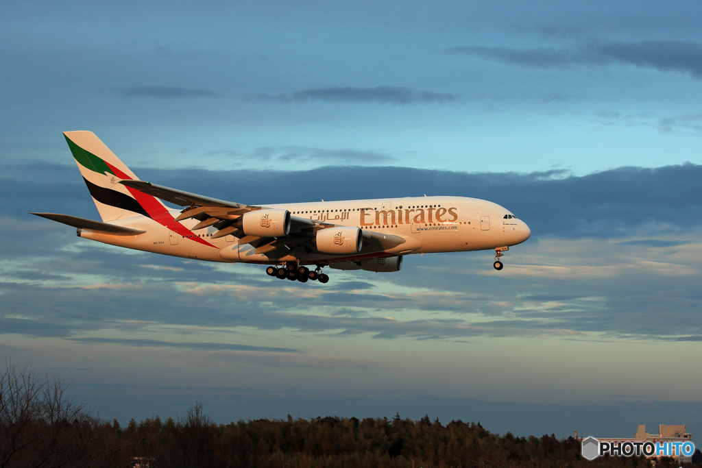 「あおいそら」 EMIRATES A380-861 A6-EEH 到着