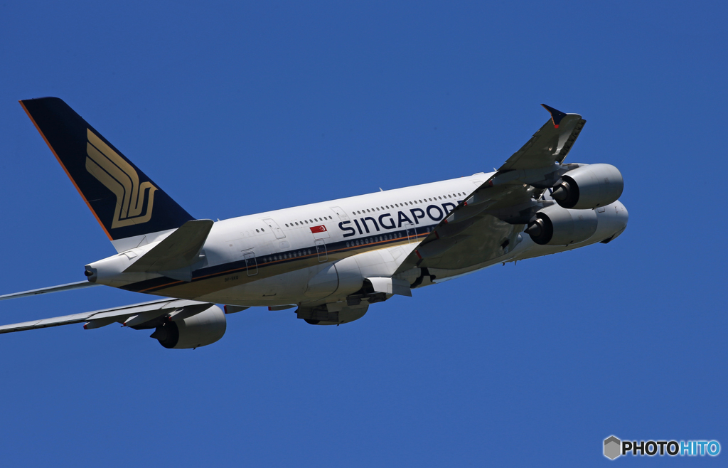 「青い空」が一番 Singapore A380-841 飛ぶ