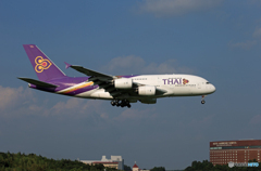 「青色」タイ A380-841 HS-TUE  着陸