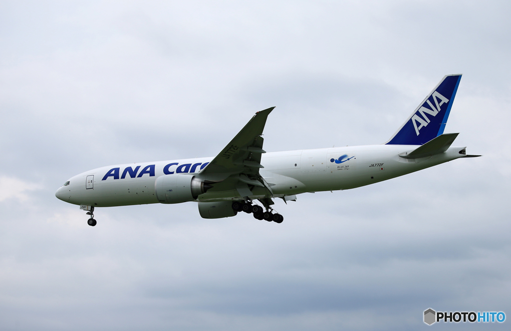 「くもり」ANA Cargo Bule 777-F  Landing