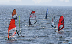 「良い天気」ウインドサーフィンを楽しむ