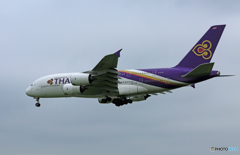 「曇り」 Thai A380-841 HS-TUB着陸です 