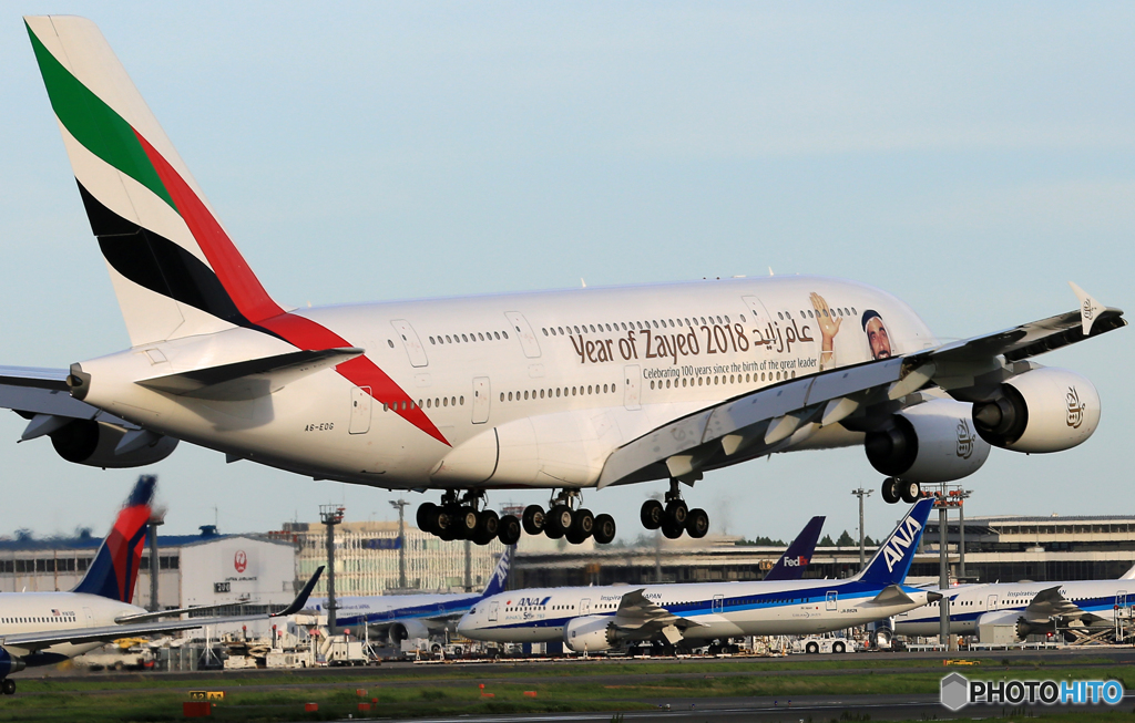 「すかい」 エミレーツ特別塗装 A380-861 Landing