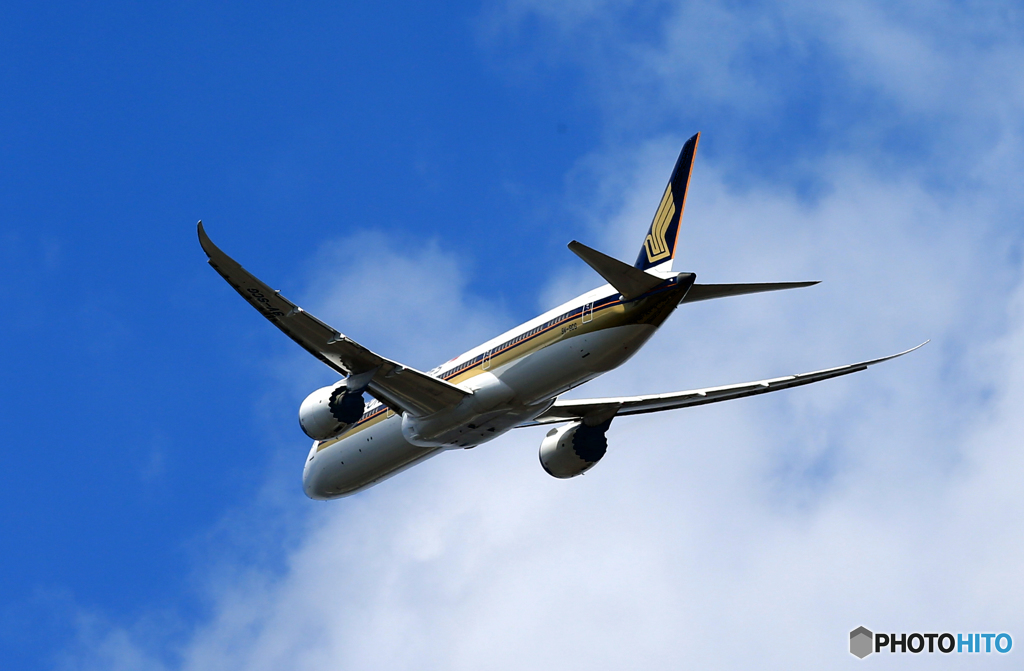 「良い空～」Singapore 787-10 離陸します