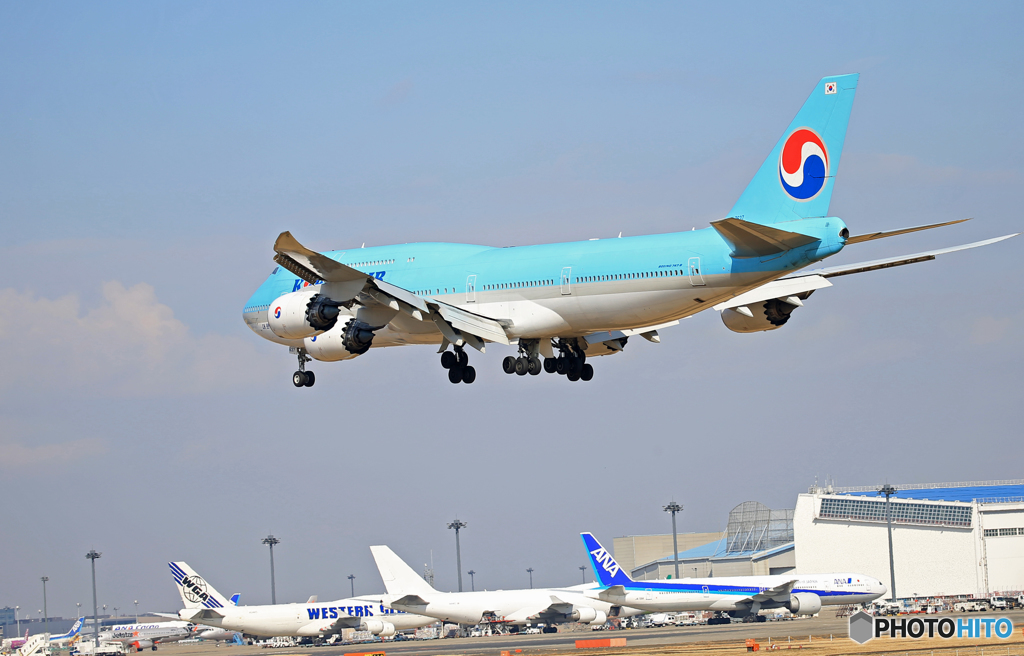  「晴れ」  KOREAN 747-8 HL7637 空港・風景　