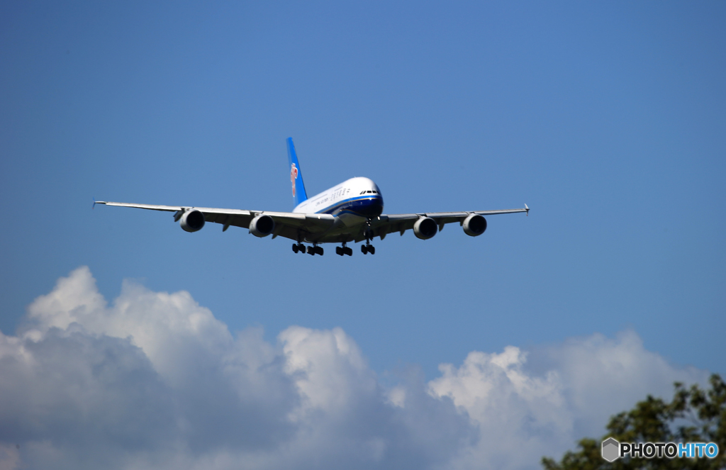 「ブルー」中国南方 A380-841 B-6137 着地前 