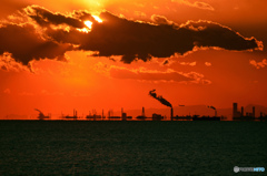 ☮  東京湾の夕景と☮ 飛行機   ☮