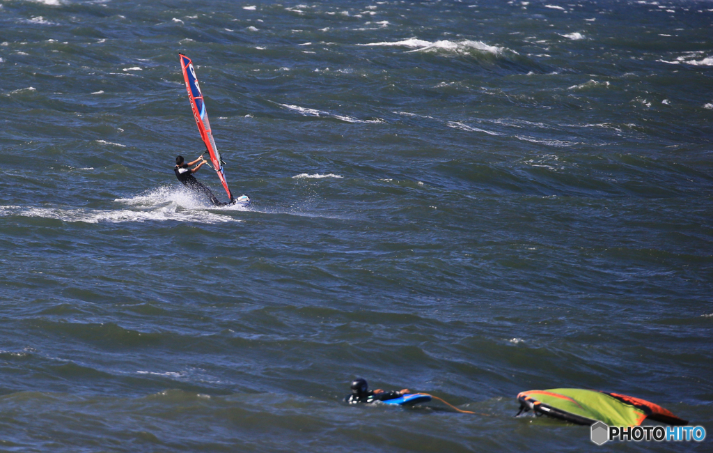 「青が大好き」水没・やっちゃたね！　ウイングサーフィン　