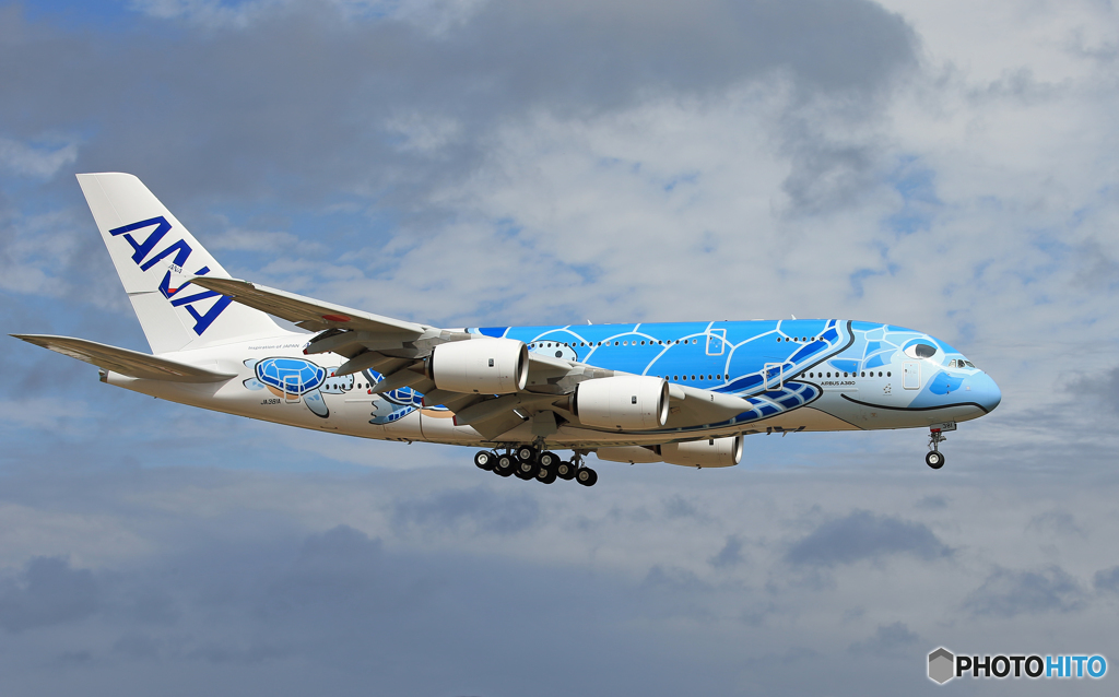「良い天気」 ANA A380-841 JA381A着陸
