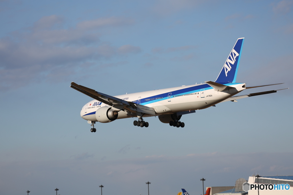 「青色」 ANA 777-381 JA790A 着陸します　