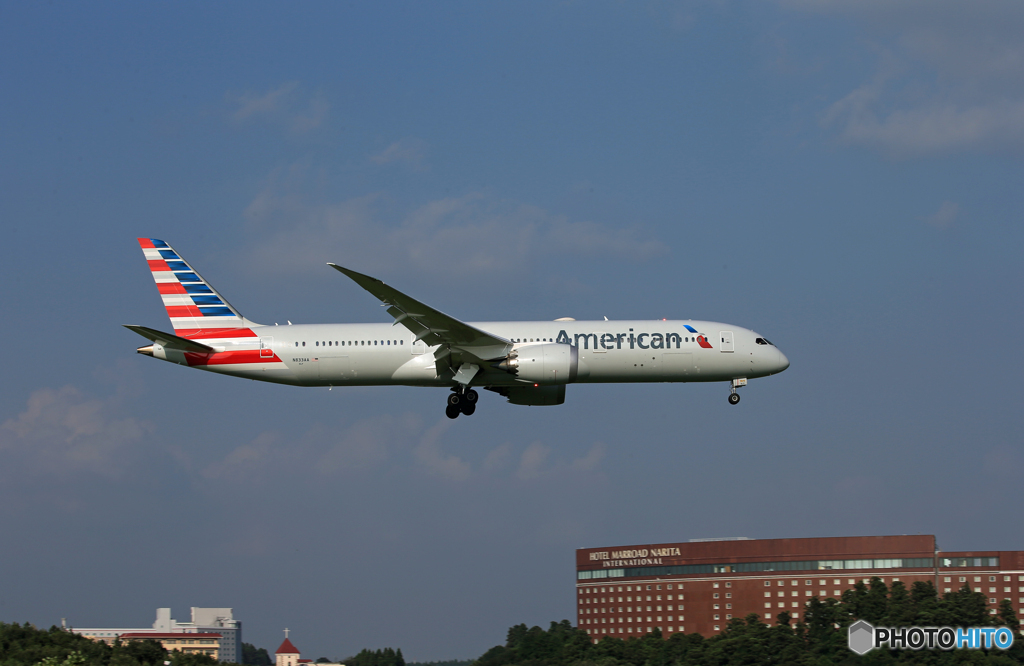 「青色」アメリカン 787-9 N833AA  着陸