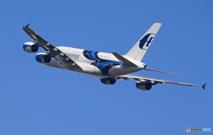 「群青」☮   Airbus A380が飛ぶ・さくらの山 ✈