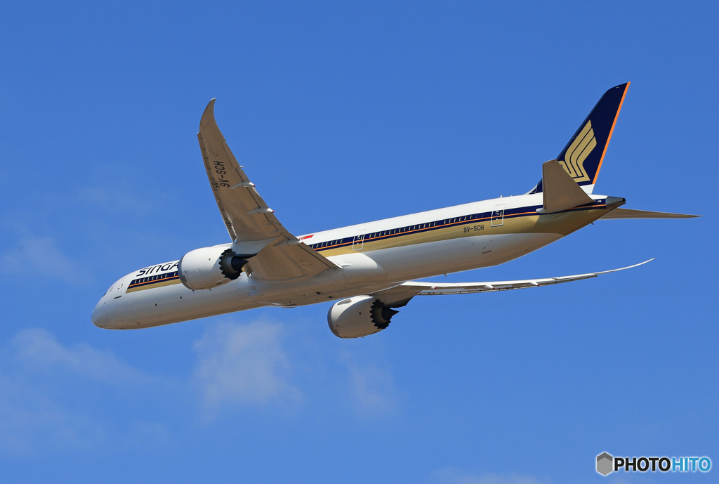 「ブルー」 Singapore 787-10 9V-SCH 飛び立ち