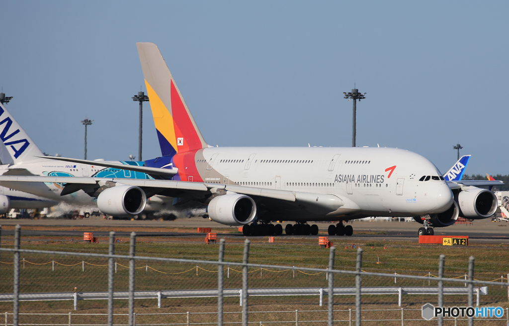 「青が好き」ASIANA A380-841 HL7626 出発です