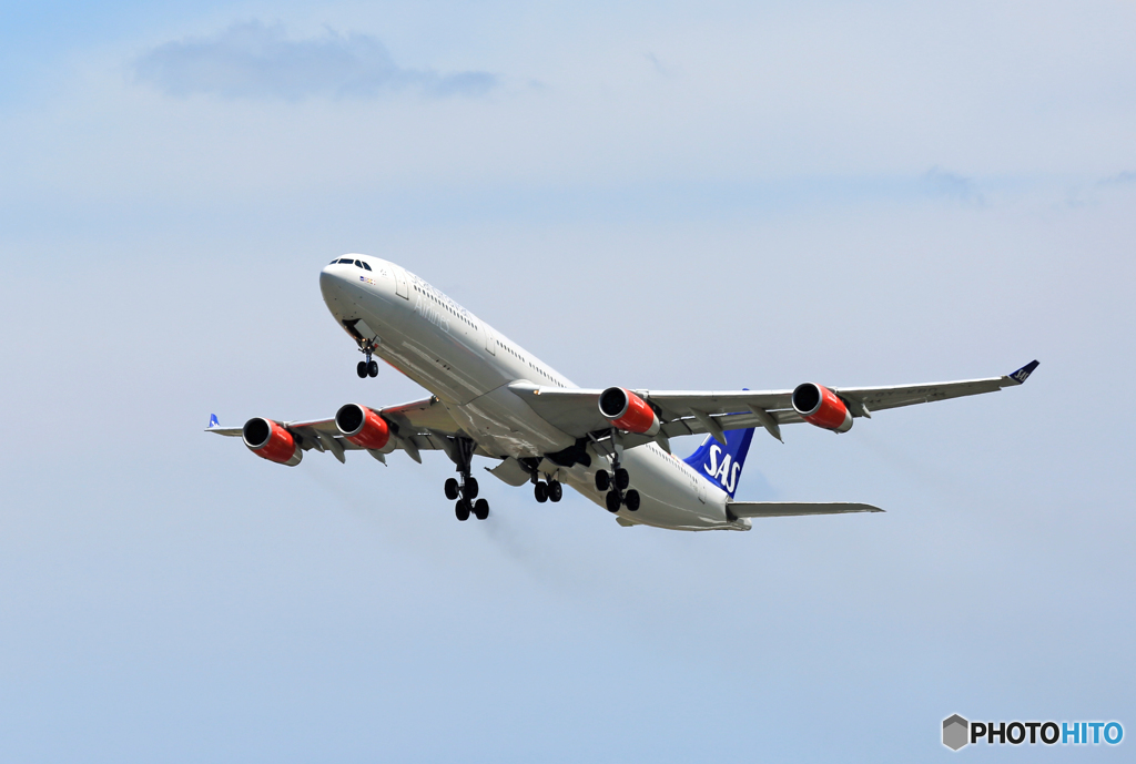 「青が大好き」 SAS A340-313 OY-KBD 離陸