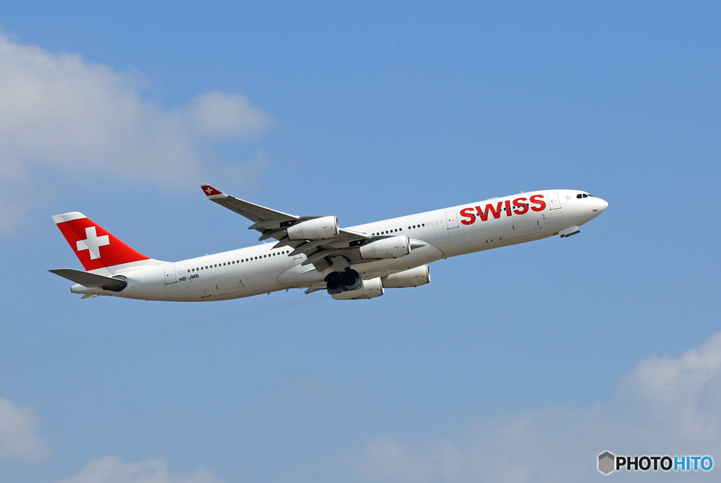 「すかい」 SWISS A340-313 HB-JMB Takeoff 