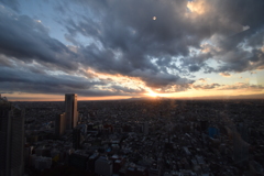 富士山に沈む夕日