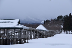 鶴の舞橋　岩木山見えず…