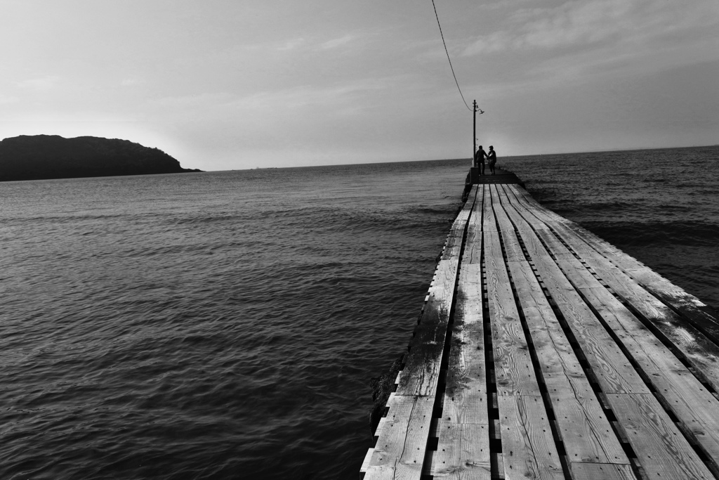 木の桟橋　モノクロ