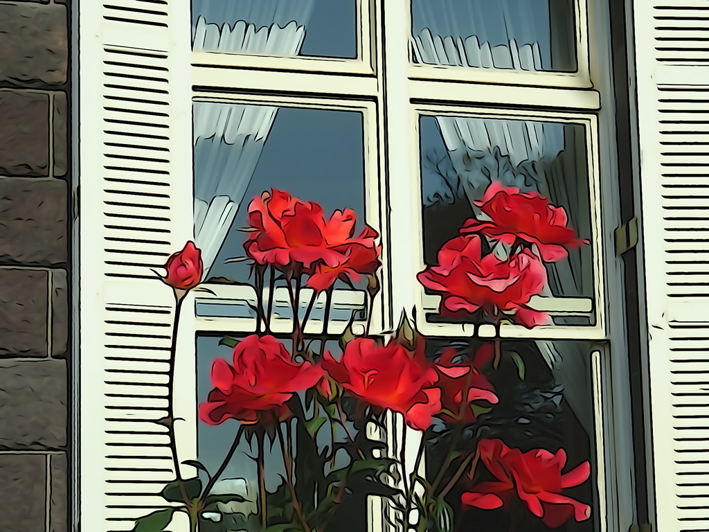 薔薇の咲く窓辺