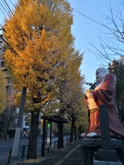 お寺の前のバス停