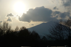浅間山と夕陽