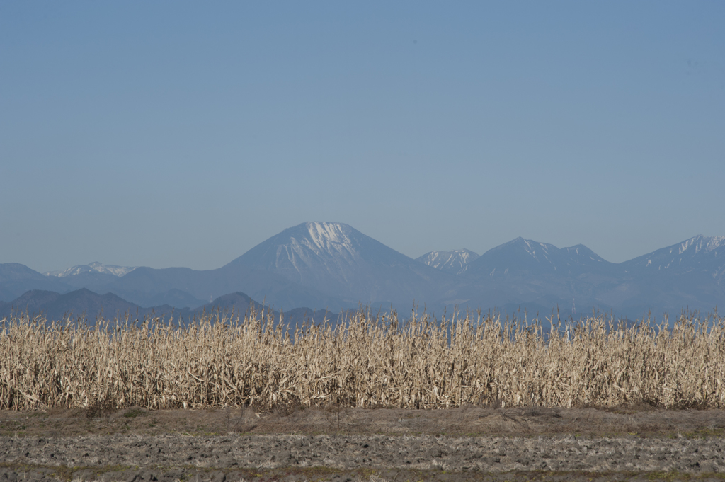 冬の男体山