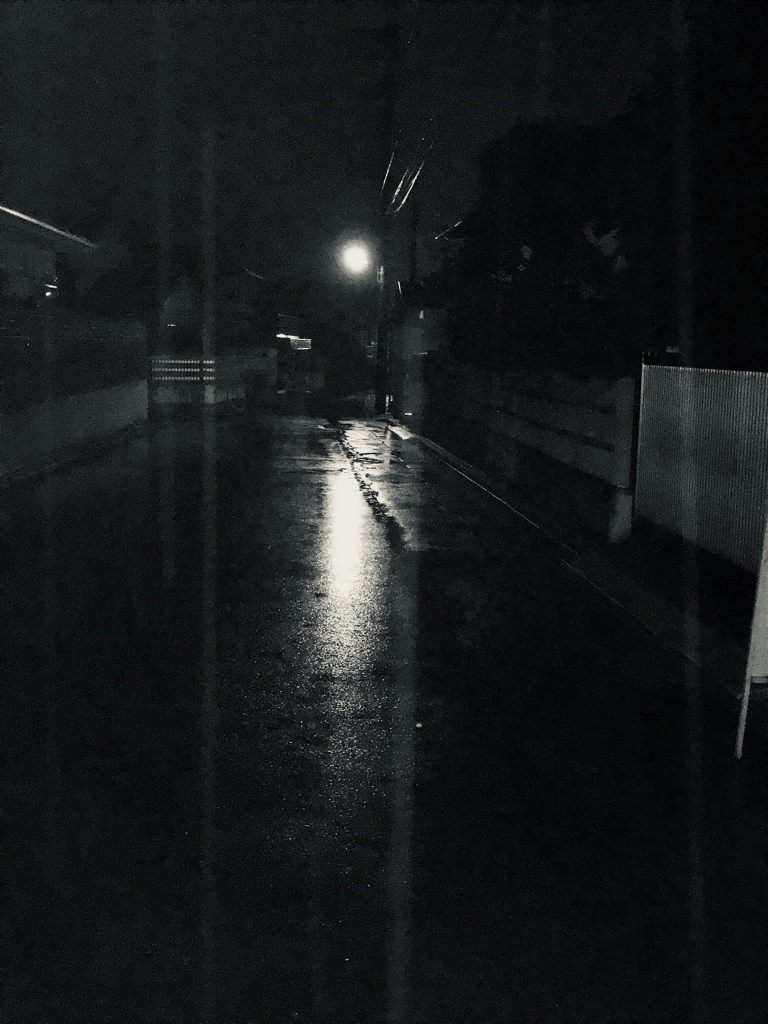 雨の夜道を歩く