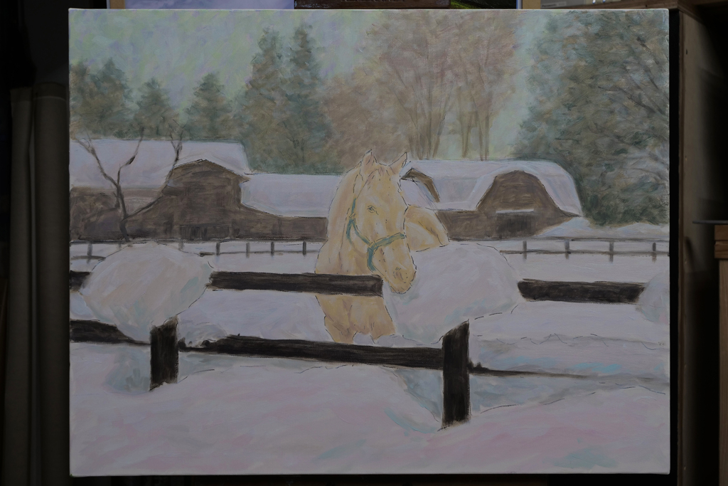 「再会」油彩画制作中