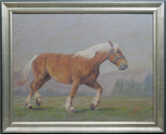 「朝霧の農耕馬」