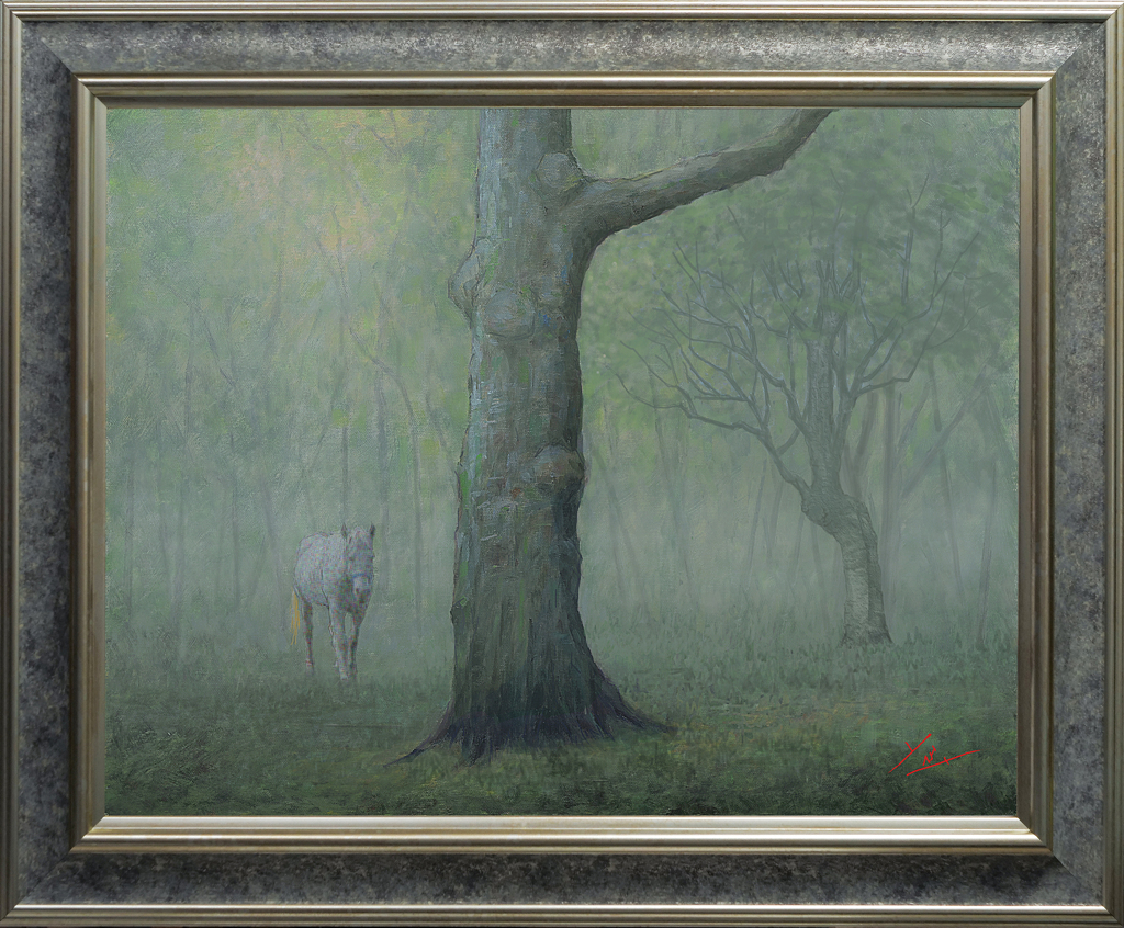 「霧のブナ林」油彩P10