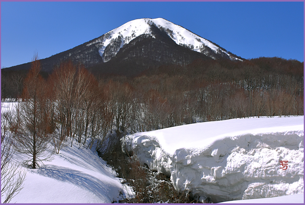 「輝く残雪の雛岳」