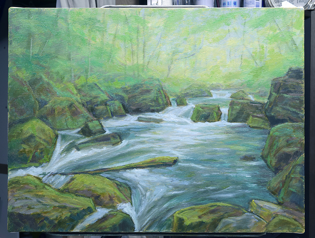 油彩奥入瀬「上阿修羅の流れ」P10号