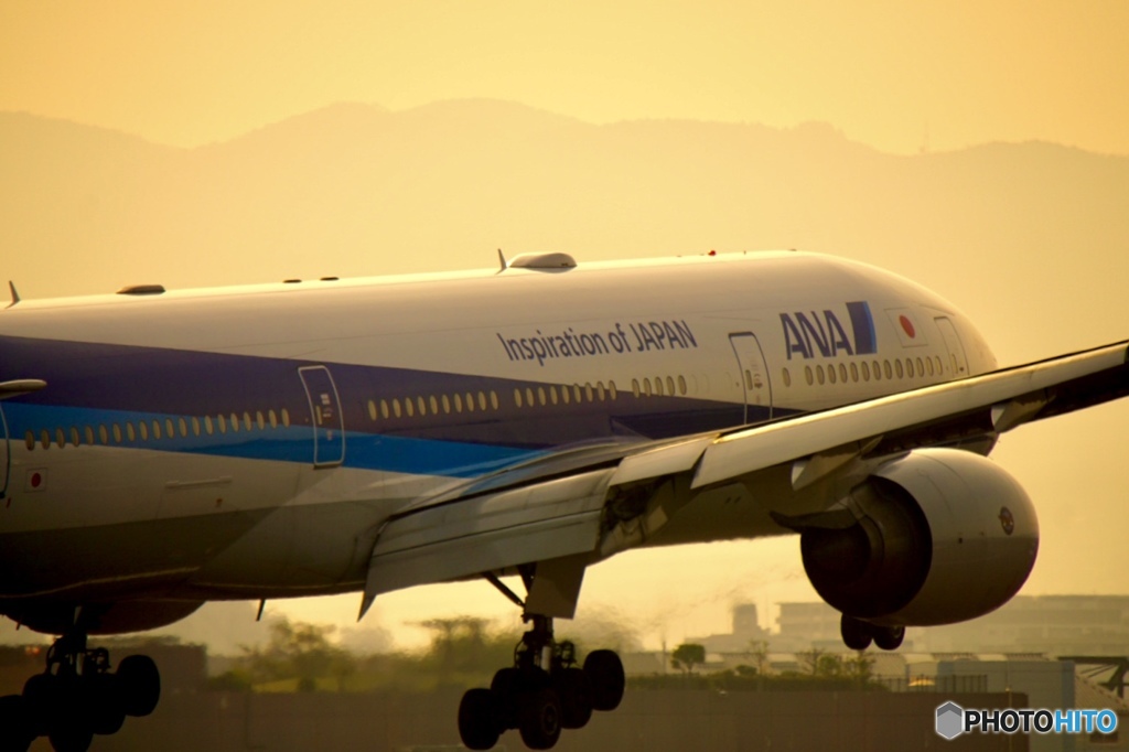 夕暮れの飛行機①