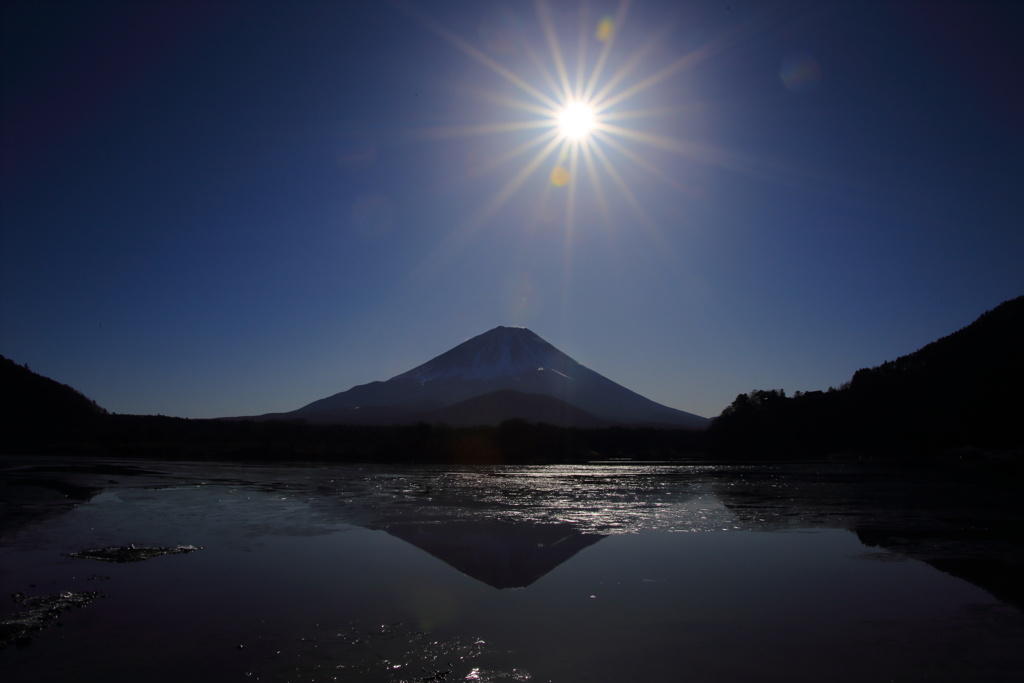 薄氷の精進湖