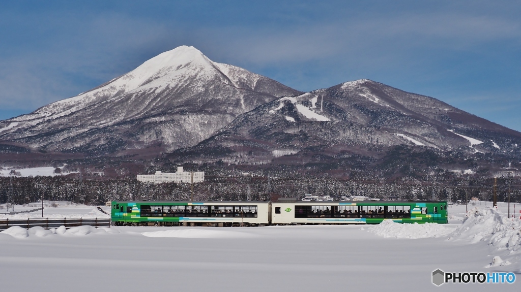 磐梯山をバックに！