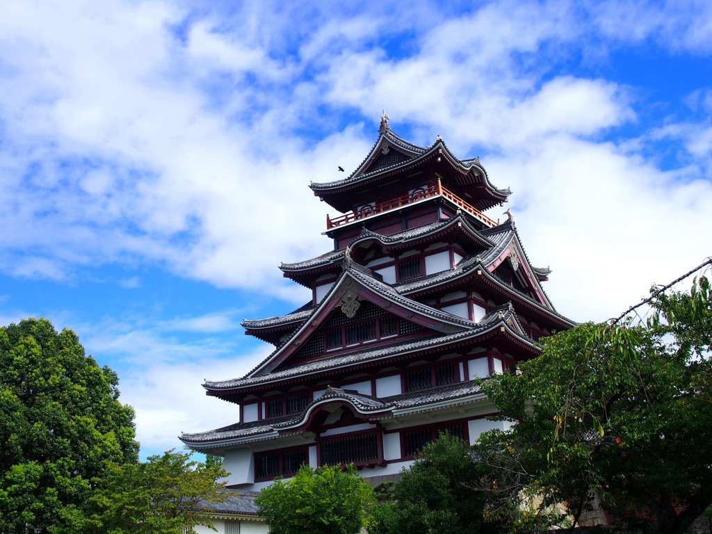 秋空に 群れを離れて 城に舞う