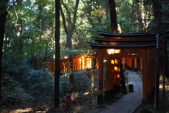 光り射す 鳥居まぶしや 山の道