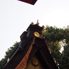 奥宮に 晩夏の朝陽 菊御紋