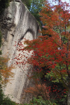 磨崖仏 紅葉楽しや 笑み見えし
