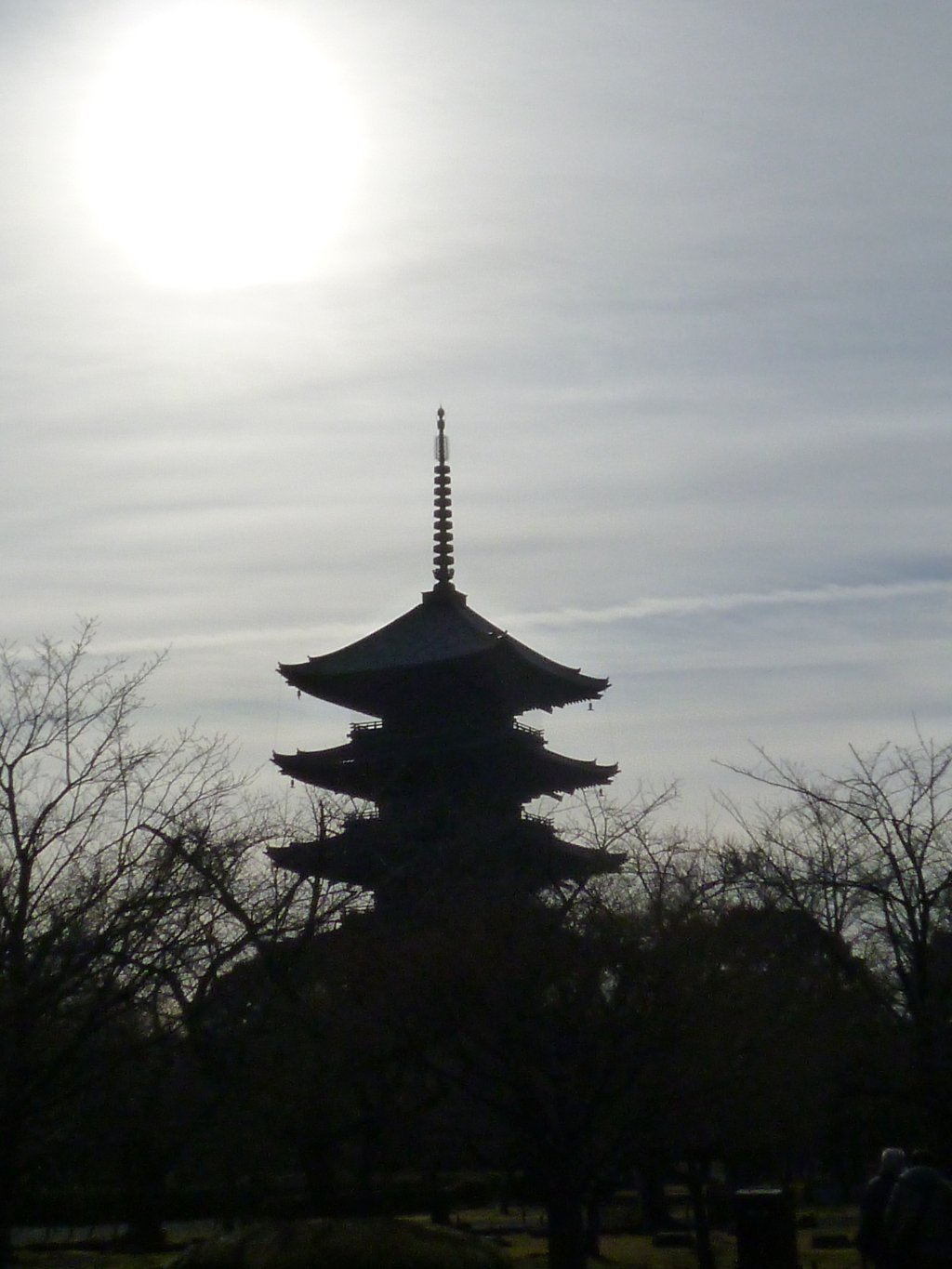 冬の日の 東寺逆光 シルエット