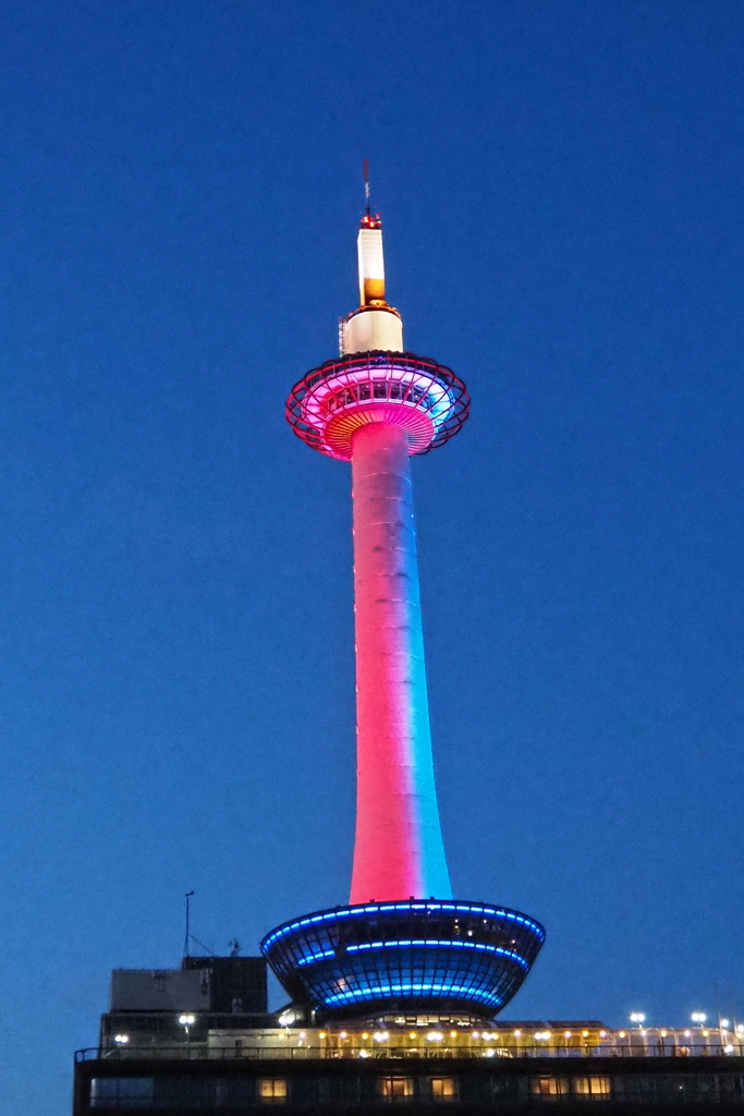赤と青 二色ライトの タワーかな