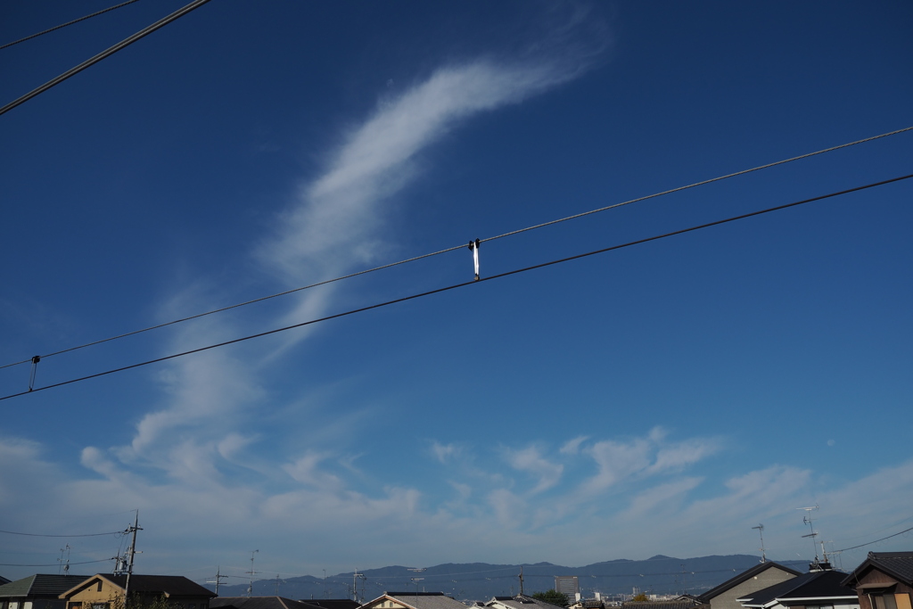 電車道 架線の向こうは 秋の空