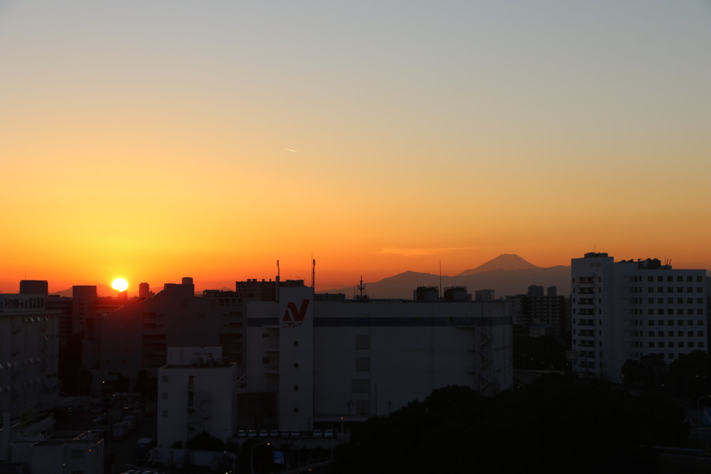 夕陽と富士山