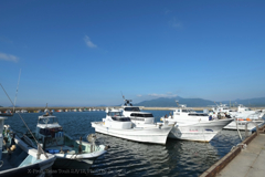 青い海と白い船