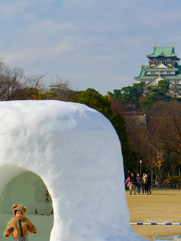 大阪城と横手のかまくら