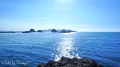 竹の子島の先端より沖ノ島と黒島を望む