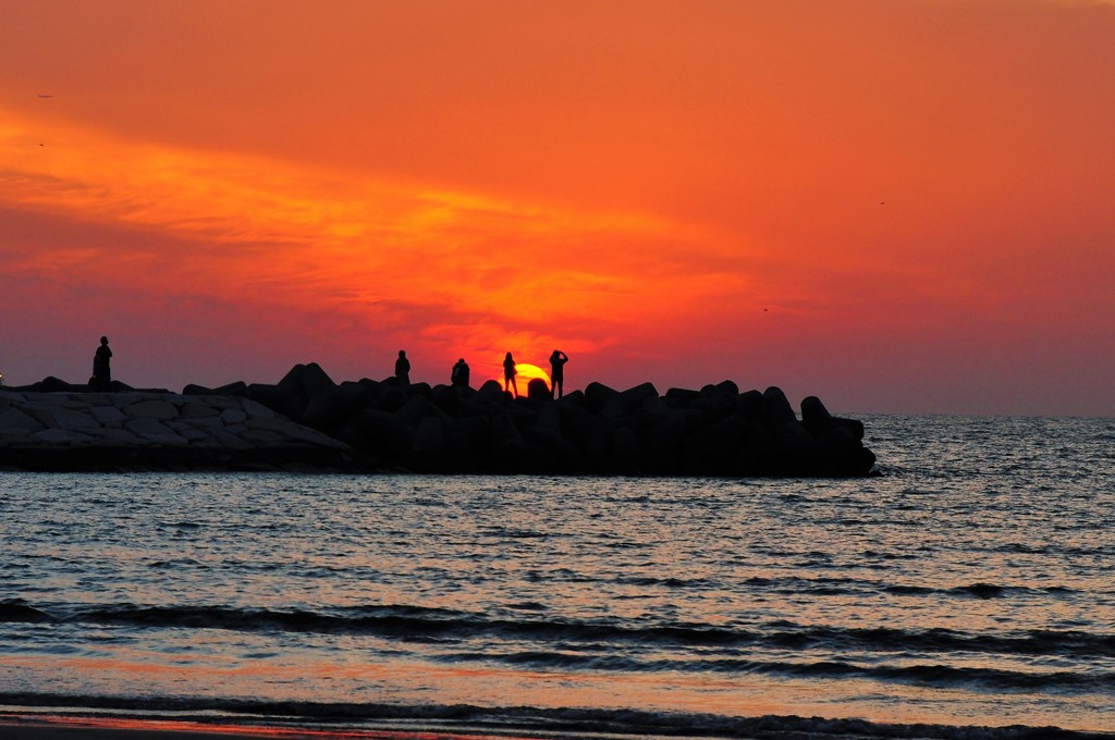 夕日に染まって