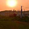 夕日と電車