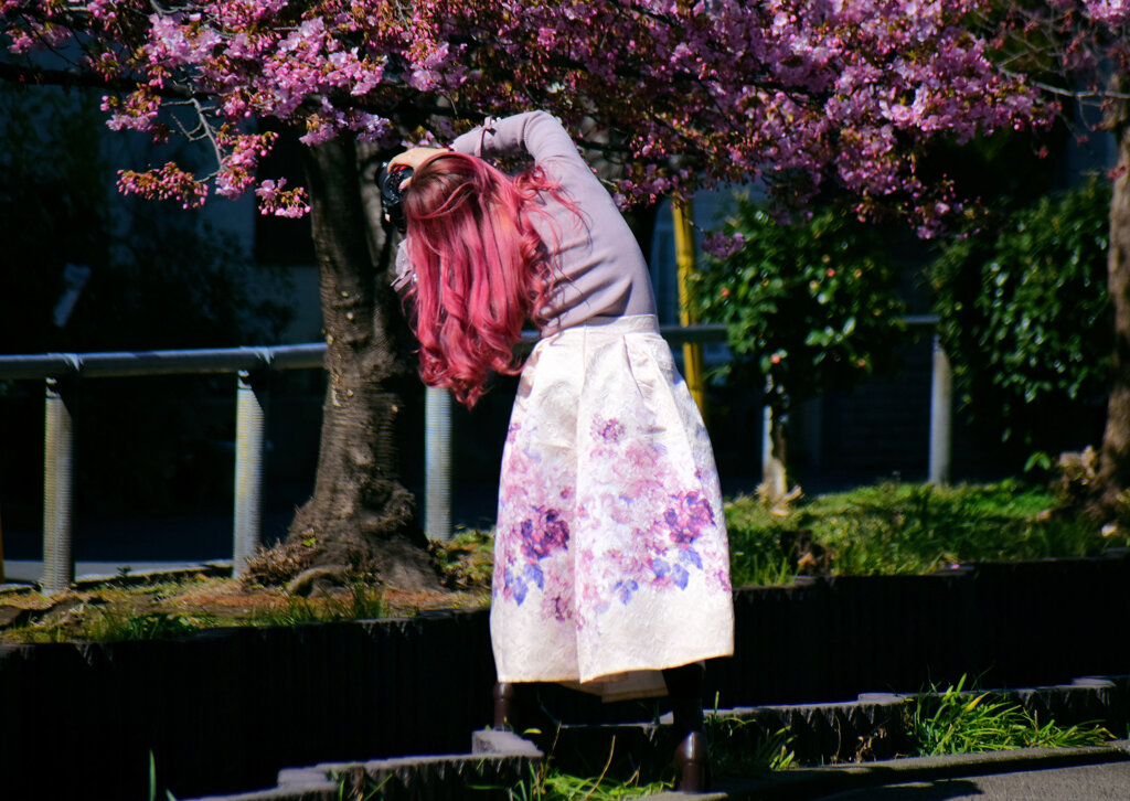 せせらぎ遊歩道でカメラ女子　3/3